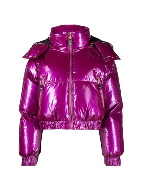 glossy-finish hooded puffer jacket