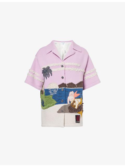 Bottega Veneta Graphic-intarsia camp-collar wool shirt