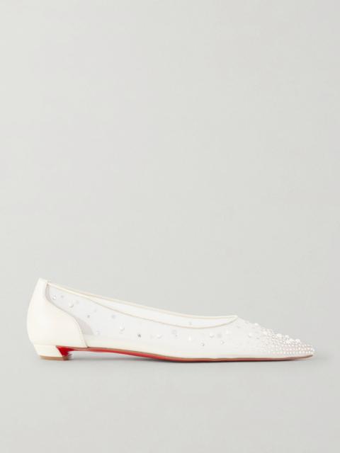 Christian Louboutin Miss Z Degrastrassina leather-trimmed embellished mesh point-toe flats White