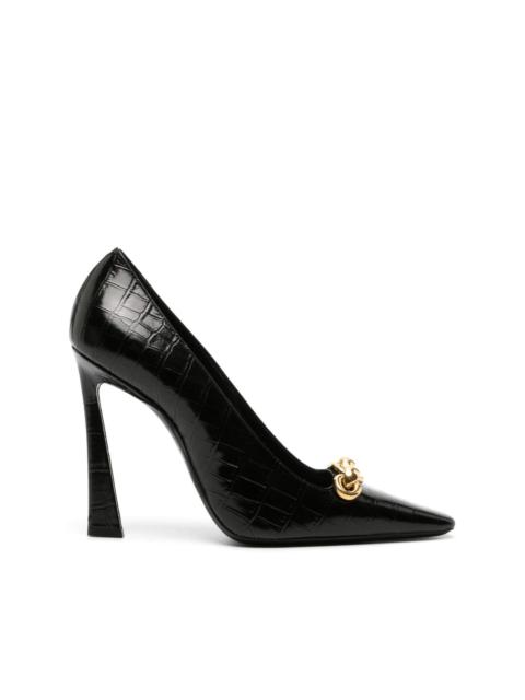 SAINT LAURENT severine pumps in crocodile-embossed patent leather