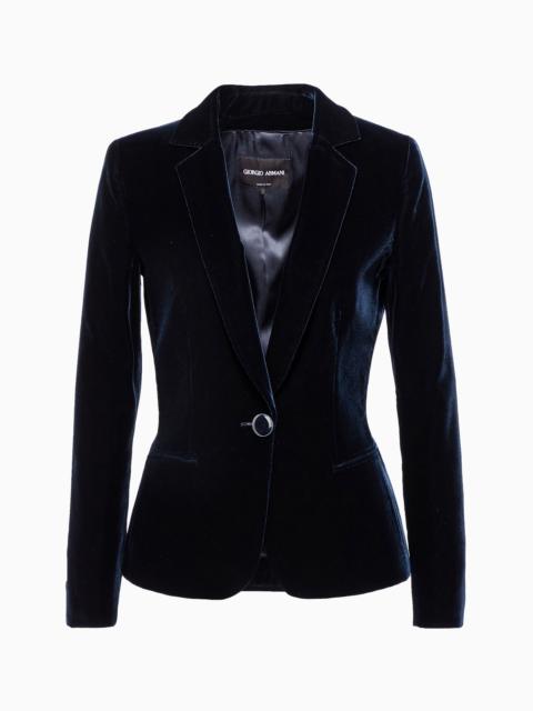 GIORGIO ARMANI Single-breasted velvet jacket with jewel button detail