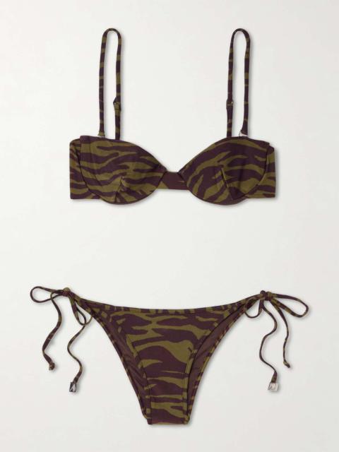 Convertible zebra-print underwired bikini Green