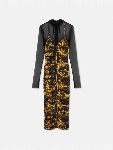 VERSACE JEANS COUTURE Watercolor Couture Ruched Midi Dress