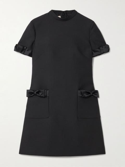 Valentino Satin-trimmed wool and silk-blend mini dress Black