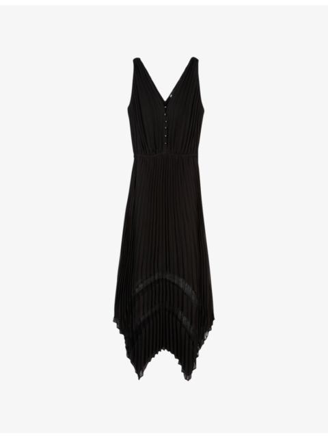The Kooples Lace-embroidered V-neck pleated woven midi dress
