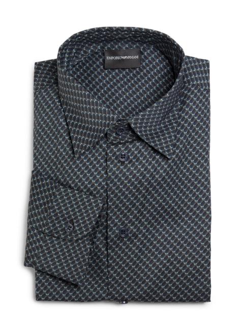 EMPORIO ARMANI Men's Printed Poplin Shirt - Navy