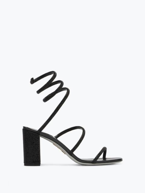 RENE CAOVILLA Cleo Block-Heeled Crystal Black Sandal 80