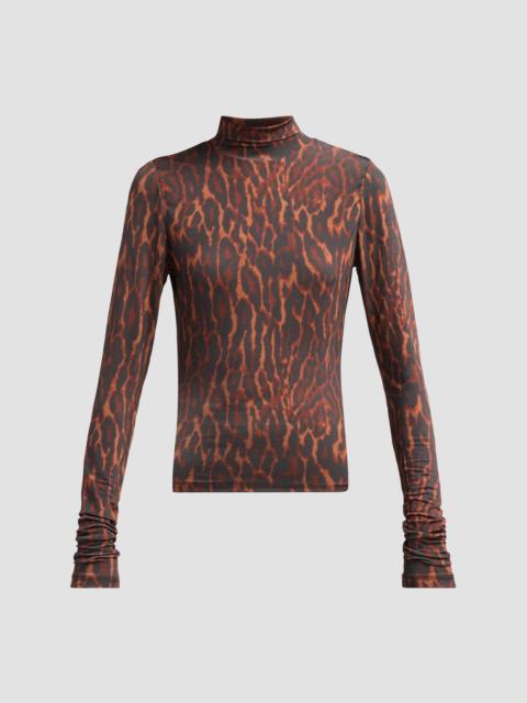 GANNI Women's Printed Shiny Jersey Turtleneck Top - Rawhide