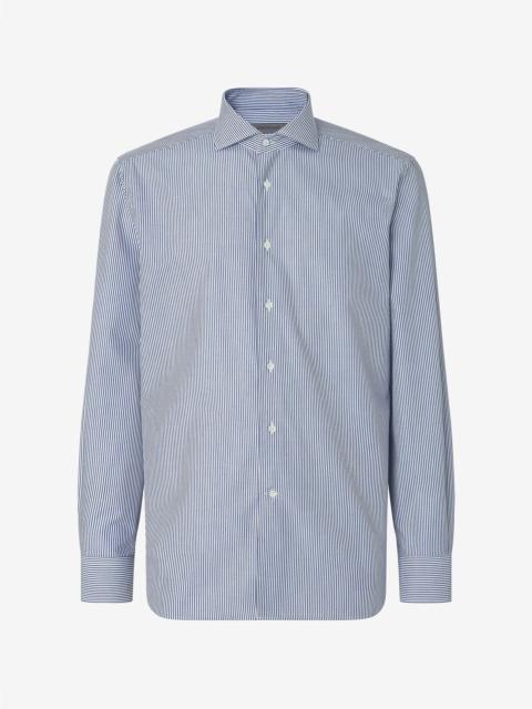 CORNELIANI Cotton twill shirt with white and blue stripes