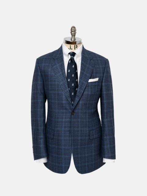 J. PRESS MADE-IN-CANADA MEDIUM BLUE CHECK SILK/WOOL SPORT COAT