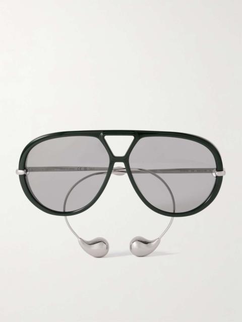 Embellished aviator-style recycled-acetate and silver-tone sunglasses