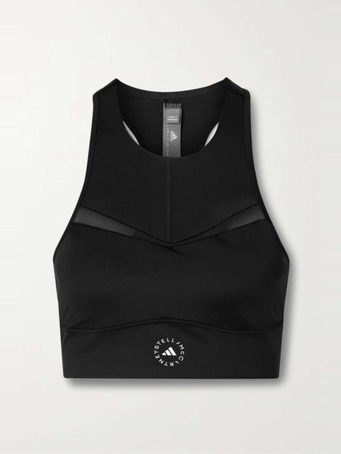 TruePurpose mesh-trimmed printed stretch recycled sports bra
