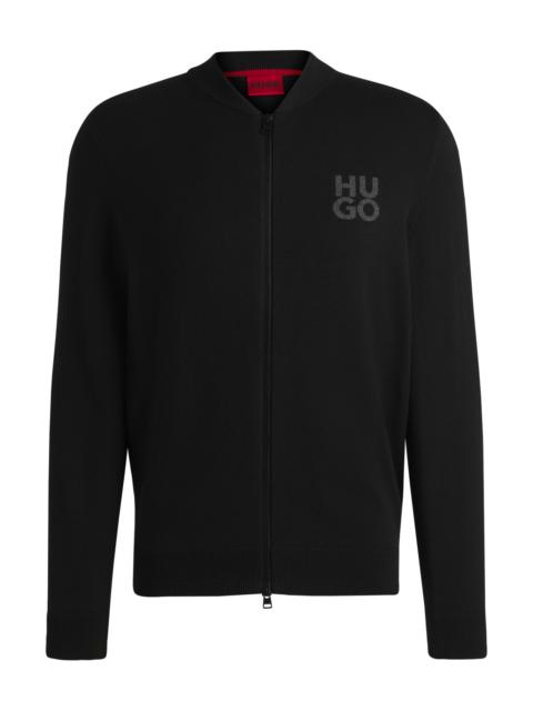 HUGO ZIP-UP CARDIGAN IN COTTON WITH STACKED LOGO