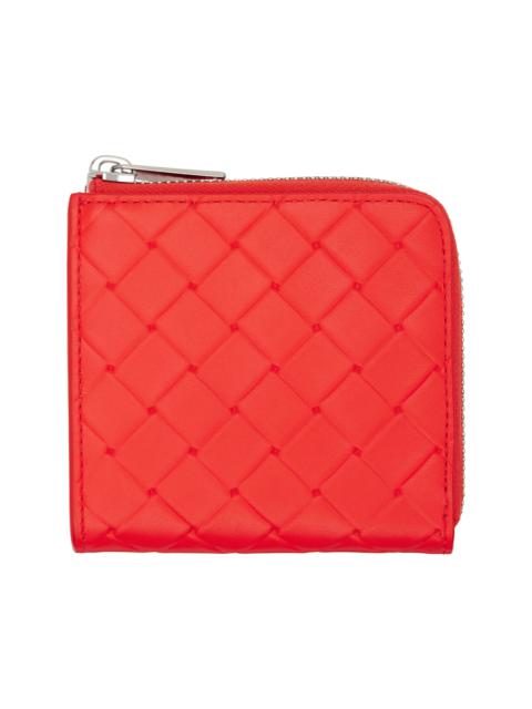 Bottega Veneta Orange Intrecciato Stamp Square Zip Around Wallet