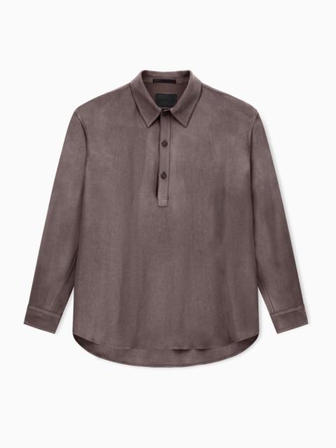 GIORGIO ARMANI FADED VISCOSE TWILL POLO COLLAR SHIRT