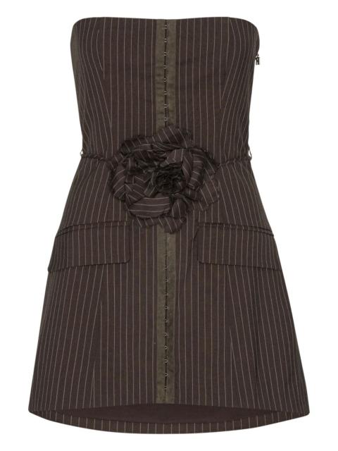 ROTATE pinstripe rose-embellished mini dress