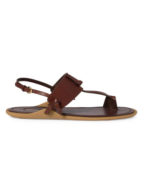 Miu Miu Women's Leather Thong Sandals - Brown