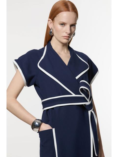 KAREN MILLEN Compact Stretch Belted Tailored Tipped Midi Dress