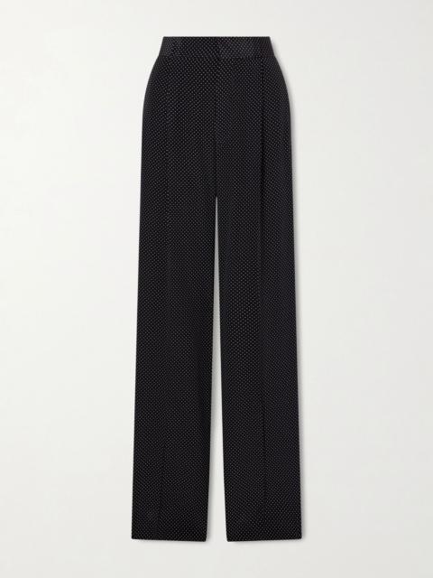 SA SU PHI Pleated polka-dot silk-satin wide-leg pants Black