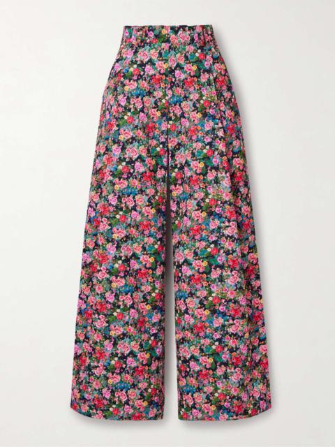 KIKA VARGAS Olympe pleated floral-print woven wide-leg pants Pink