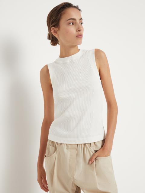 Cotton ribbed jersey top with monili