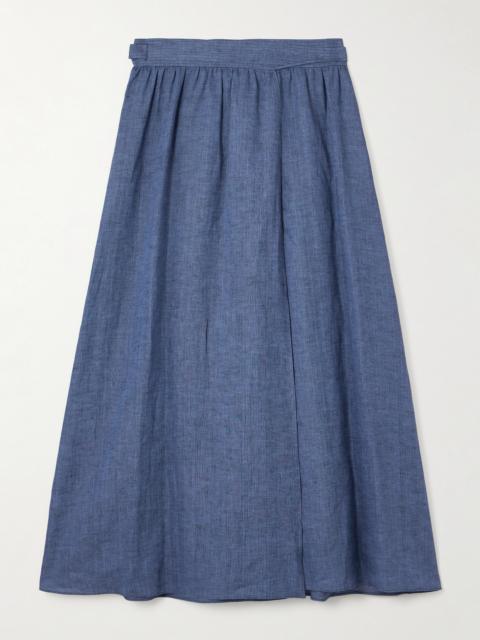 Loro Piana Belted Linen Maxi Wrap Skirt