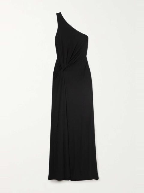 One-shoulder jersey gown