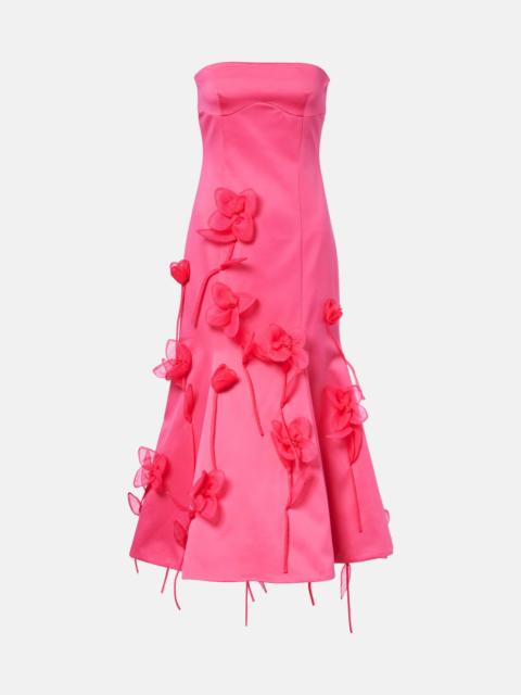 ROTATE Floral-appliqué midi dress