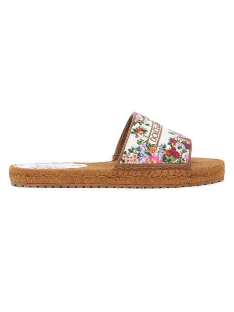Dolce & Gabbana Women's Floral Espadrille Slides - Bianco Multicolor