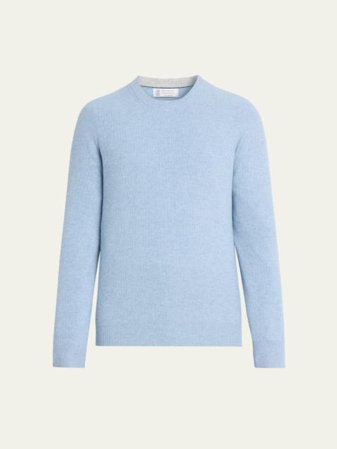 Brunello Cucinelli Men's Cashmere English Rib Crewneck Sweater