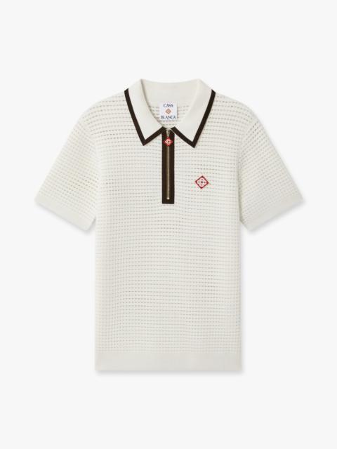 CASABLANCA White Wool Waffle Stitch Short Sleeve Polo Shirt