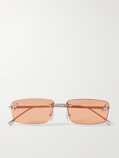 FENDI Fendi First Rectangular-frame Crystal-embellished Silver-tone Sunglasses