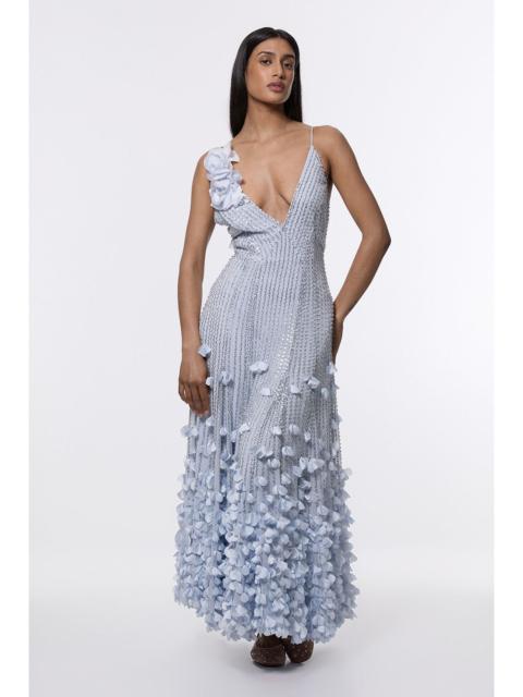 KAREN MILLEN Crystal Applique Strappy Rosette Woven Maxi Dress