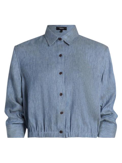 Theory Women's Linen-Blend Boxy Crop Shirt - Light Denim