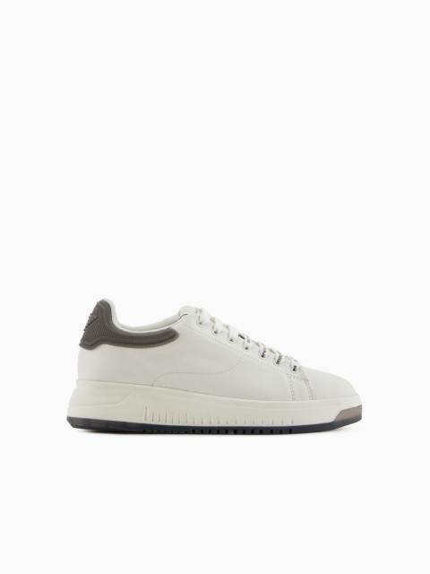 EMPORIO ARMANI Leather sneakers with contrasting rubber back