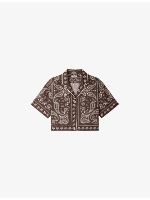 Sandro Bandana-Print Cropped Satin Shirt