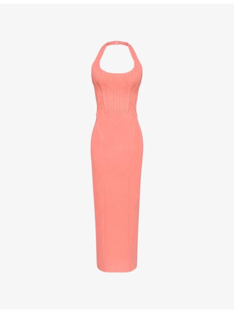 House of CB Lusilla Halterneck Stretch-Mesh Midi Dress