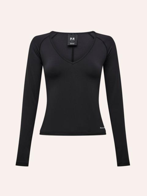 P.E NATION FOUNDATION V NECK LONG SLEEVE TOP IN BLACK