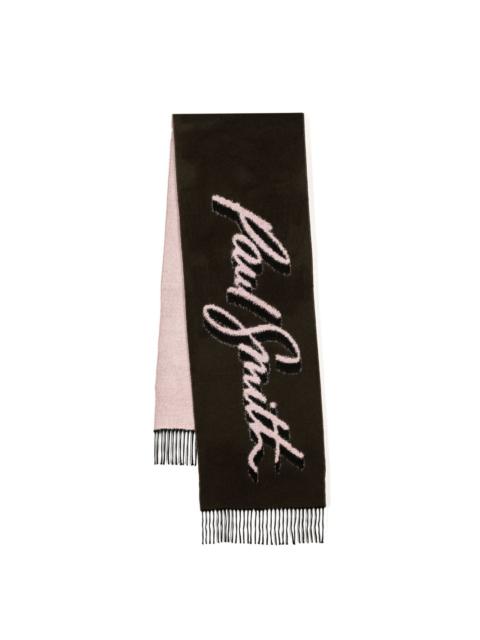 logo-jacquard fringed scarf