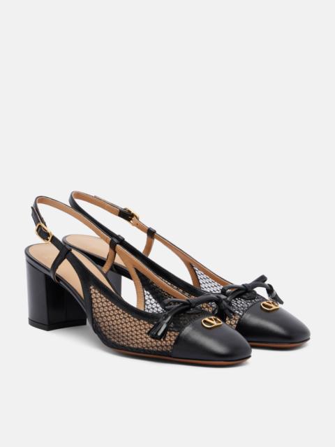 Valentino VLogo leather and mesh slingback pumps