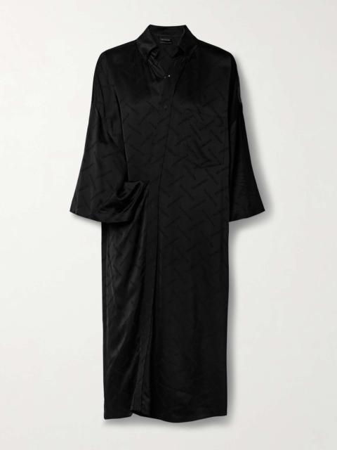 Wrap-effect oversized satin-jacquard midi dress