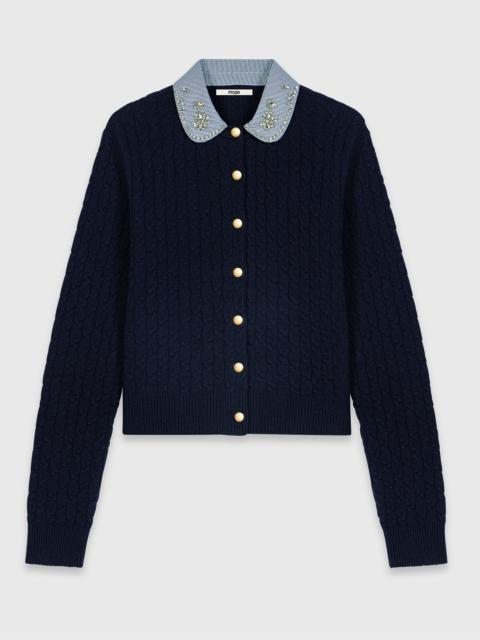 maje Cardigan with poplin collar