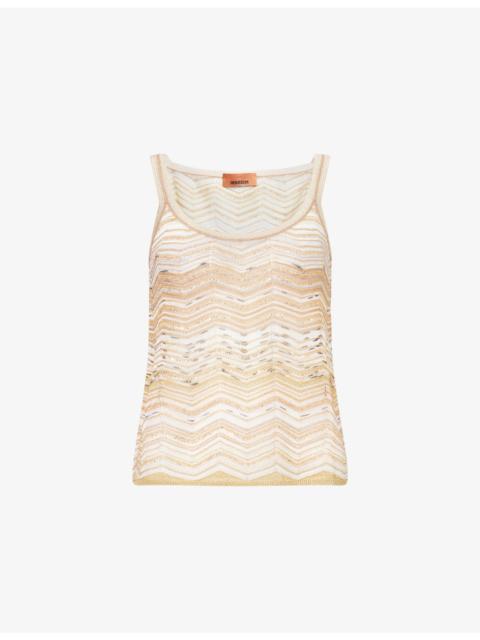 Missoni Chevron Scoop-Neck Metallic-Knit Tank Top