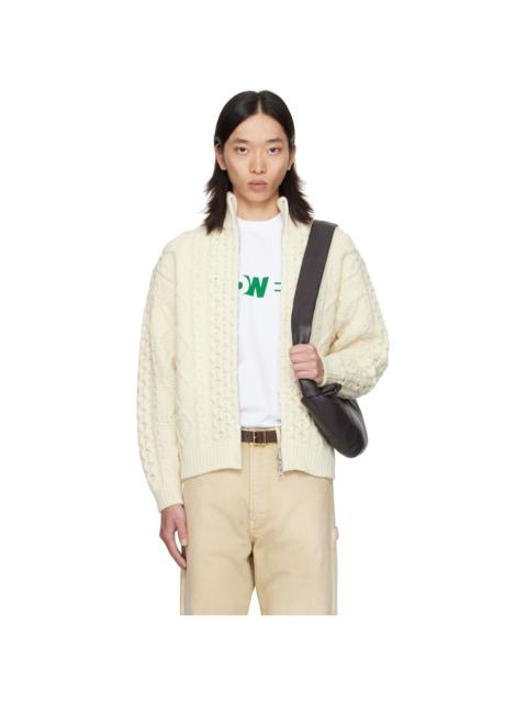 vowels Off-White Cable Knit Zip Up Sweater