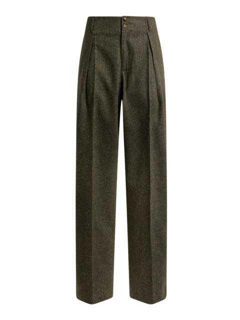 Etro Mid-Rise Wool-Blend Straight-Leg Pants olive