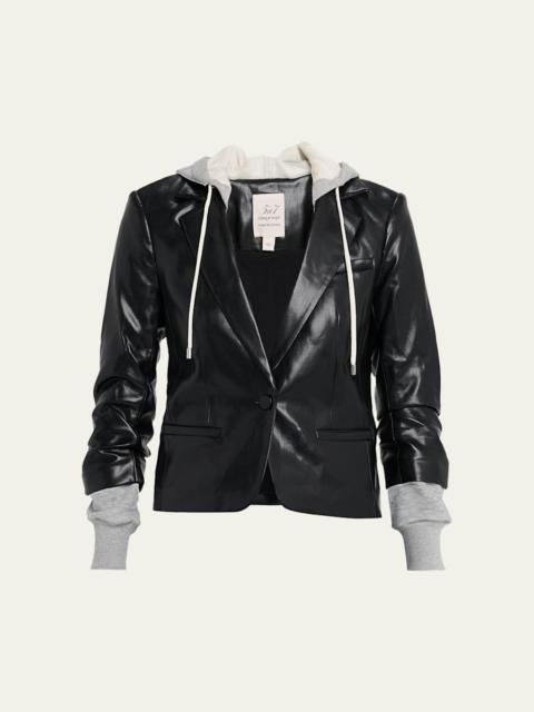 Cinq à Sept Hooded Vegan Leather Combo Blazer