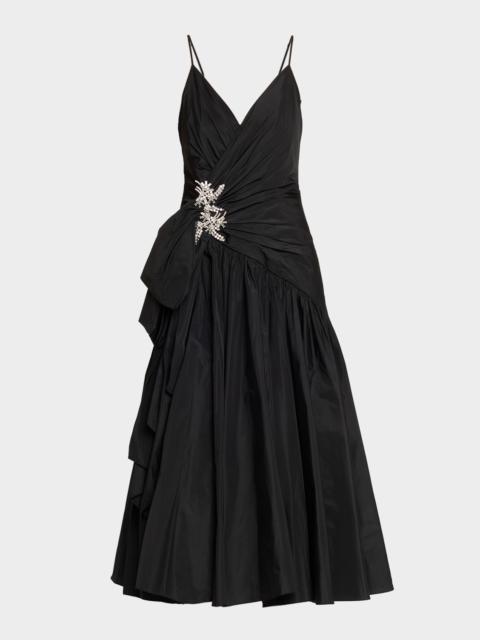 Cinq à Sept Ellette Draped Midi Dress with Crystal Accent