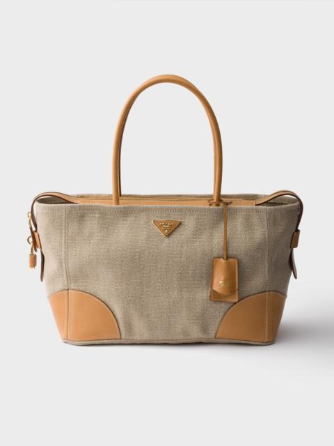 Prada Large linen and leather tote bag