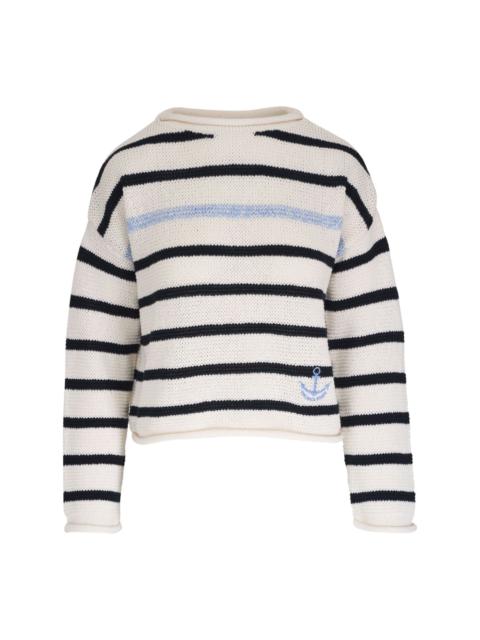 embroidered-logo striped jumper