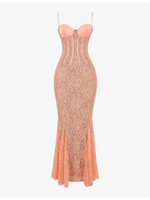 House of CB Cordelia lace-embroidered corset woven maxi dress